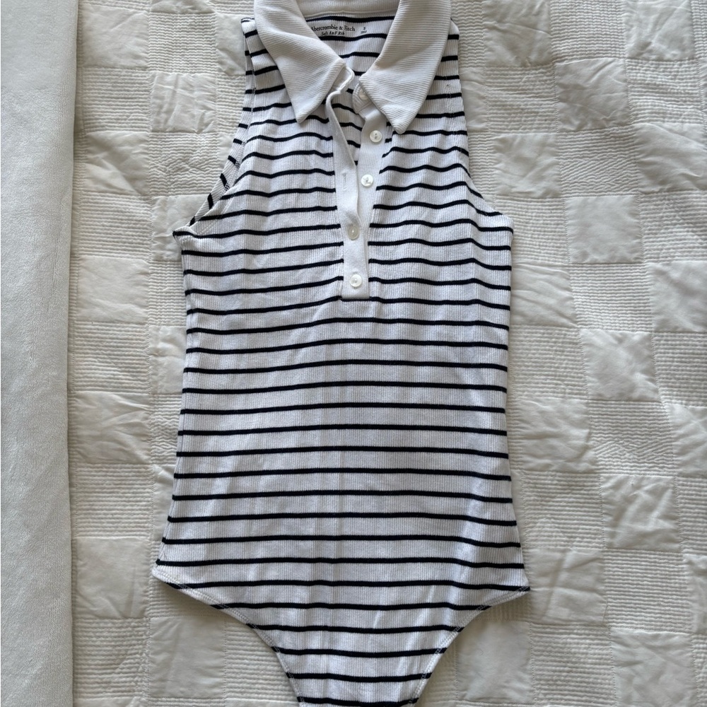 Abercrombie striped Sleeveless Collared Bodysuit